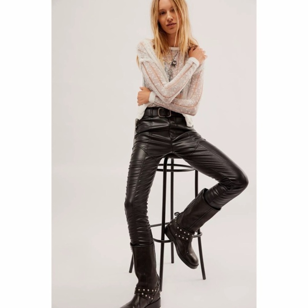 NWT Free People We The Free All Shook Up Cinched Vegan High Rise Moto Pants